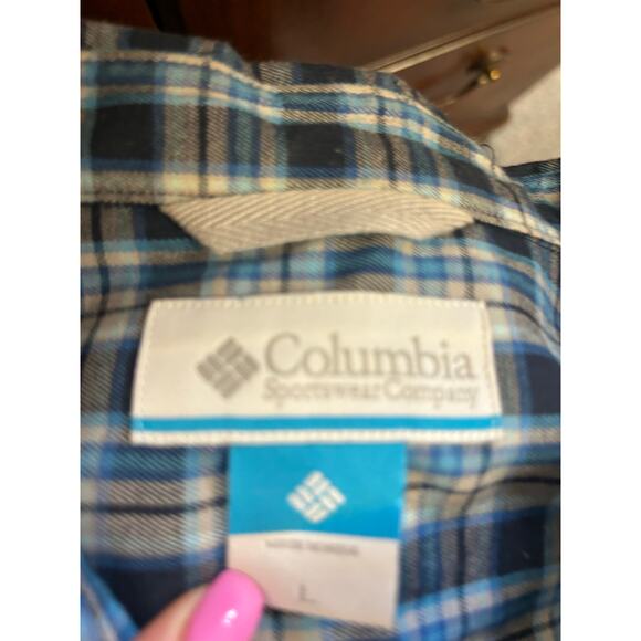 Columbia Men’s Large Button-Up Shirt Blue Plaid Long Sleeve Casual Outdoor - Picture 10 of 11